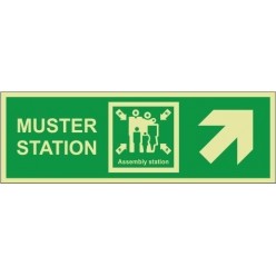 Muster station up right sign 400x150mm