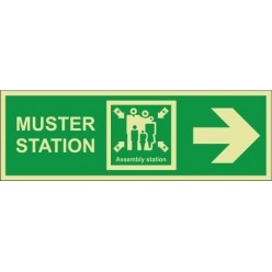 Muster station right sign 400x150mm
