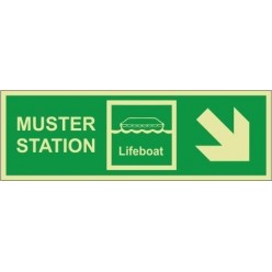 Muster station down right sign 400x150mm