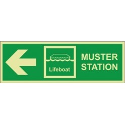 Muster station left up sign 400x150mm