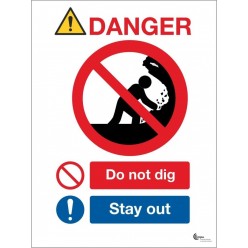 Danger do not dig stay away sign in a variety of sizes and materials
