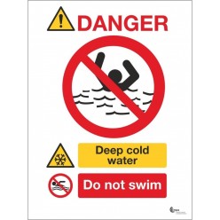 Danger deep cold water do not swim sign in a variety of sizes and materials with or without your logo