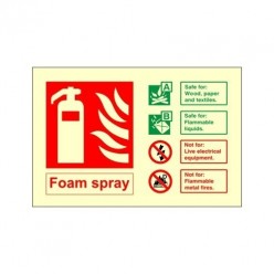Glow In The Dark Foam Spray Fire Extinguisher Identification Sign 150mm x 100mm
