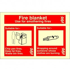 Glow In The Dark Fire Blanket Fire Extinguisher Identification Sign 150mm x 100mm