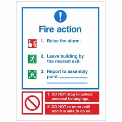 Fire Action Sign 150 x 200mm