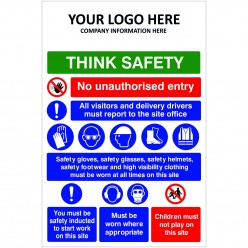 Think Safety Sign With or Without Your Logo 600mm x 1200mm - 4mm Corex