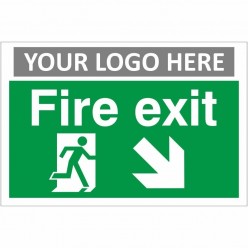 Fire Exit Arrow Down Right Sign With or Without Your Logo