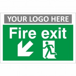 Fire Exit Arrow Down Left Sign With or Without Your Logo