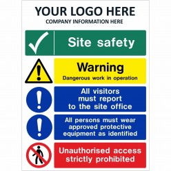 Warning Dangerous Work In Operation Site Safety Sign With or Without Your Logo 800mm x 1200mm - 4mm Corex