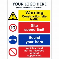 Warning Construction Site Traffic Site Safety Sign With or Without Your Logo 800mm x 1200mm - 4mm Corex