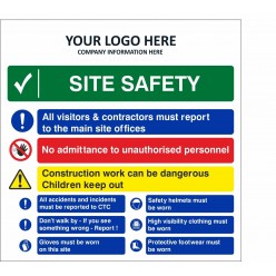 Site Safety Multi Message Sign With or Without Your Logo 1200mm x 1200mm - 4mm Corex