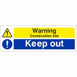 Warning Construction Site Keep Out Sign - 600 x 200mm - Rigid Plastic