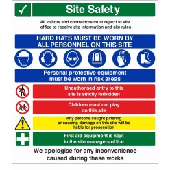 Site Safety Hard Hats Must Be Worn Sign 800mm x 900mm - 4mm Corex