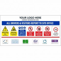 All Drivers And Visitors Report To Site Office Sign With or Without Your Logo 2400mm x 1200mm - 10mm Corex