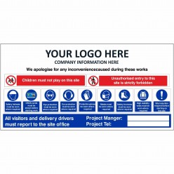 All Visitors And Delivery Drivers Must Report To The Site Office Sign With or Without Your Logo 2400mm x 1200mm - 10mm Corex